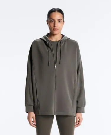 Длинная куртка с капюшоном и деталями из ребристого материала и футера- Заказать в России