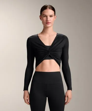 Многофункциональная блузка с длинным рукавом из смесового ленселла с завязкой- Заказать в России