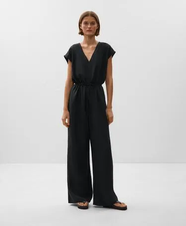 Длинный комбинезон из льняной смеси с завышенной талией- Заказать в России