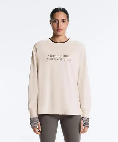 Футболка с длинным рукавом из хлопкового смесового материала с лозунгом