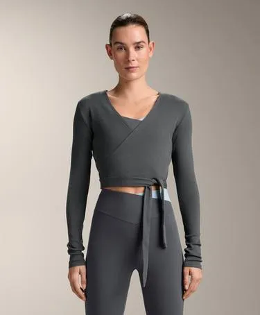 Футболка из ребристого хлопкового микса с завязкой- Заказать в России