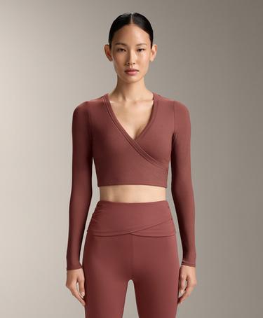 OYSHO Топ с длинным рукавом и перекрещивающейся спинкой из рибованной модальной смеси