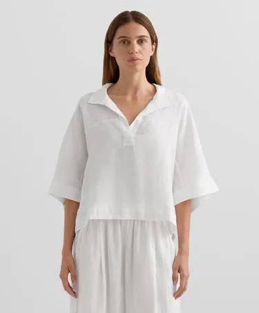 Широкая рубашка из 100% льна с короткими рукавами