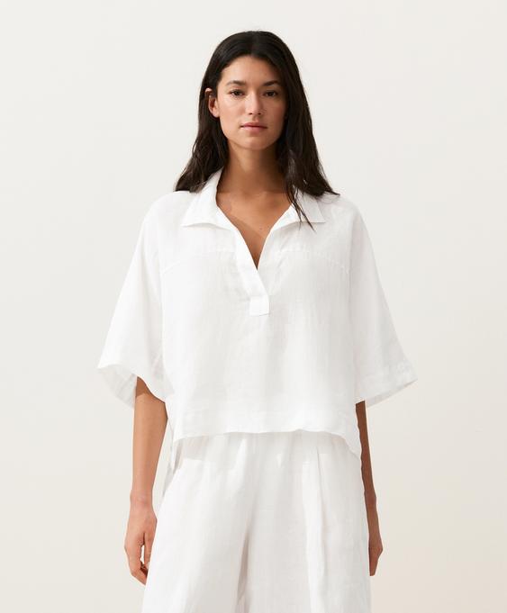 OYSHO Широкая рубашка из 100% льна с короткими рукавами купить с доставкой.