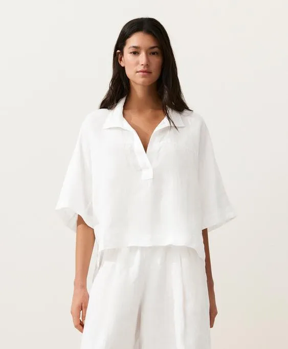 Широкая рубашка из 100% льна с короткими рукавами