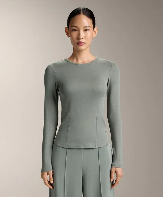 Футболка с длинным рукавом из рибаны с хлопком и модалом- Заказать в России