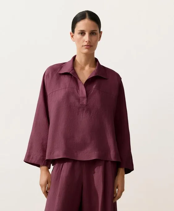 Рубашка-поло оверсайз с длинными рукавами из 100%-го льна- Заказать в России