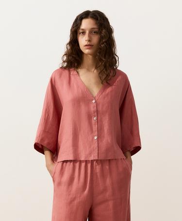 OYSHO Рубашка с короткими рукавами из 100%-го льна купить с доставкой.