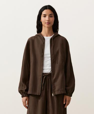 OYSHO Полосатая куртка из 100% льна с капюшоном купить с доставкой.