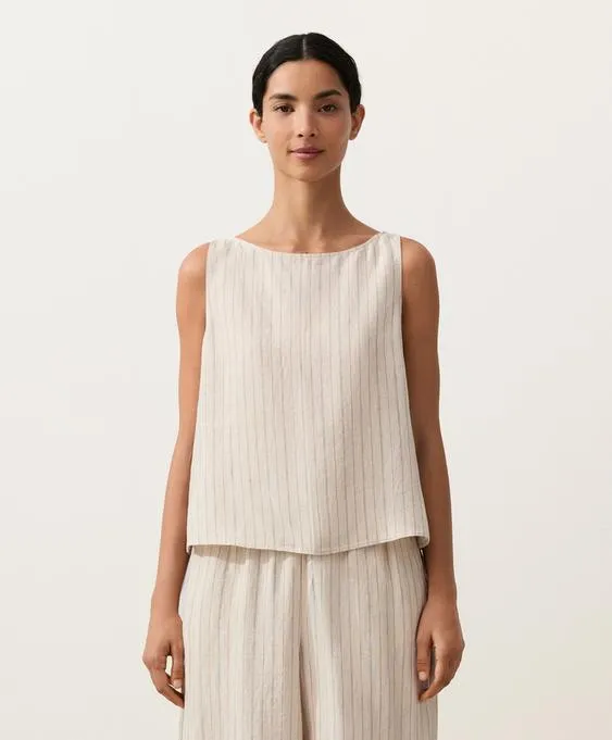 Квадратный топ в полоску из 100%-го льна- Заказать в России