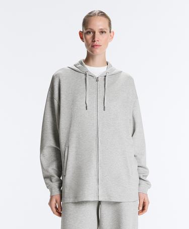 OYSHO Длинная куртка с капюшоном из меланжевого пике