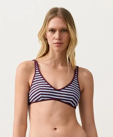 Полосатый текстурированный бандо верх купальника с завязками на шее- Заказать в России