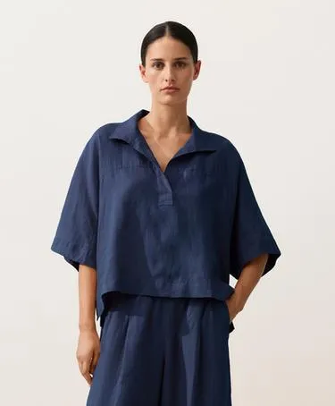 Рубашка оверсайз с короткими рукавами из 100%-го льна