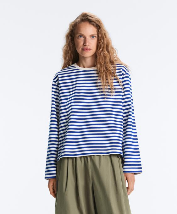 OYSHO Футболка BOXY в полоску из 100%-го хлопка с длинными рукавами