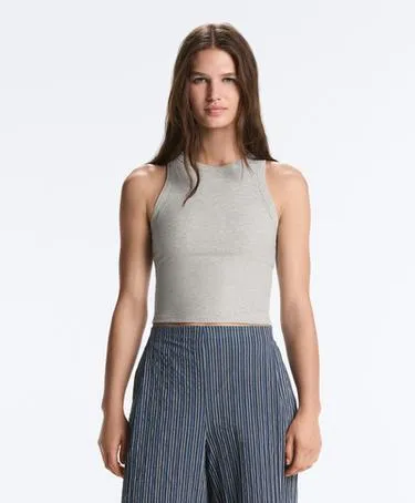 Удлиненный топ-майка в рубчик из смесового модала- Заказать в России