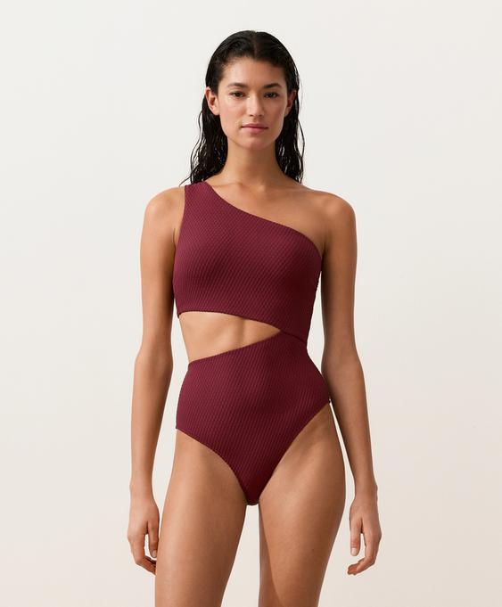 OYSHO Асимметричный купальник трикини из жаккарда в мелкую клетку