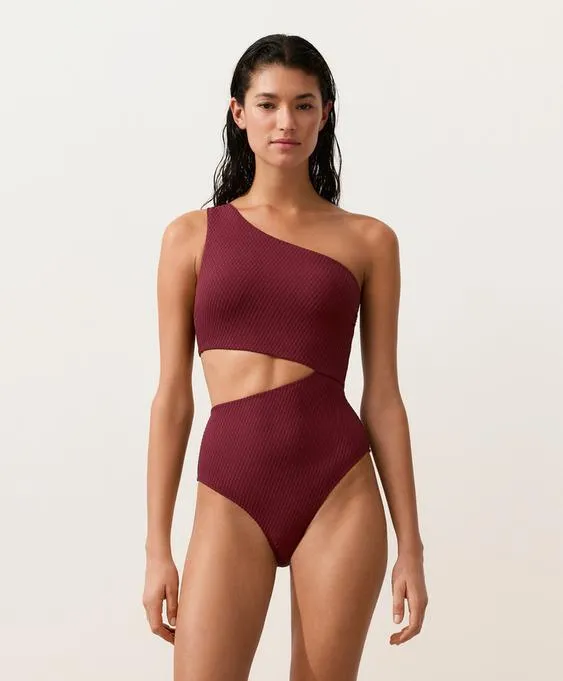 Асимметричный купальник трикини из жаккарда в мелкую клетку