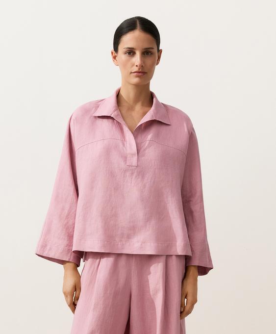 OYSHO Рубашка-поло оверсайз с длинными рукавами из 100%-го льна