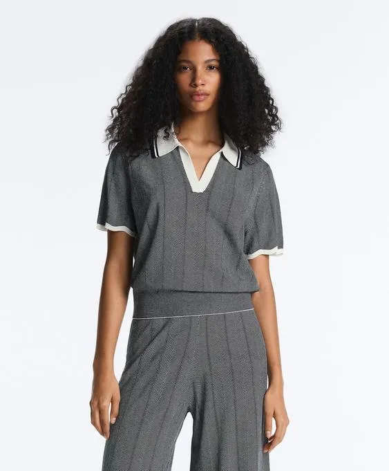 Поло из вязаного трикотажа в елочку- Заказать в России