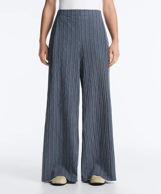 Брюки wide leg из смесового хлопка в полоску- Заказать в России