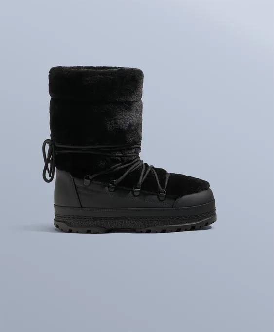 Ботинки из технического искусственного меха с шнуровкой- Заказать в России