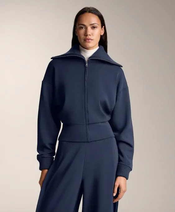 Fitted waist knit collar jacket with brushed modal- Заказать в России