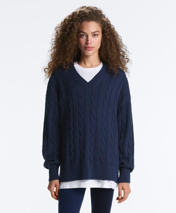 OYSHO Свитер с V-образным вырезом и узором «косы» из 100% хлопка