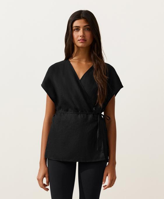 OYSHO Рубашка на запах с завязками из 100%-го льна купить с доставкой.