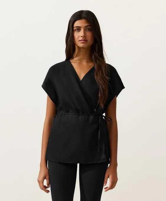 OYSHO Рубашка на запах с завязками из 100%-го льна