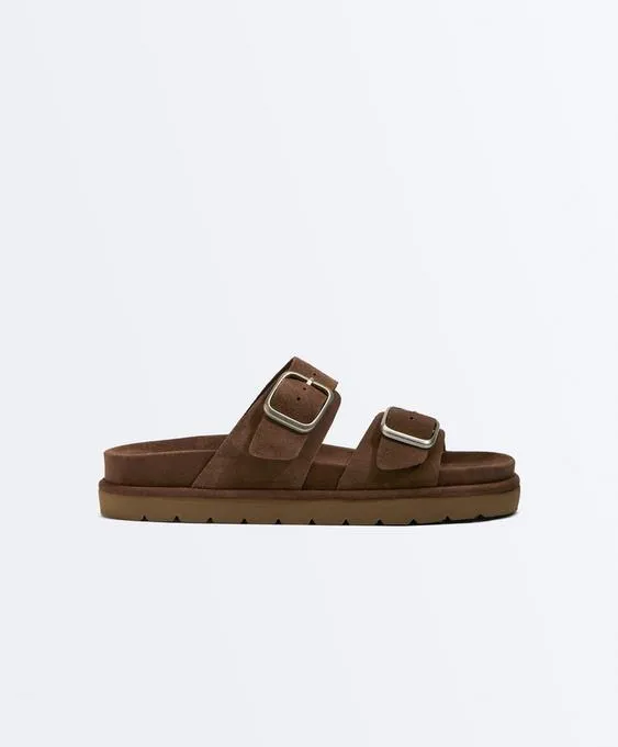 Кожаные сандалии с пряжкой на платформе- Заказать в России