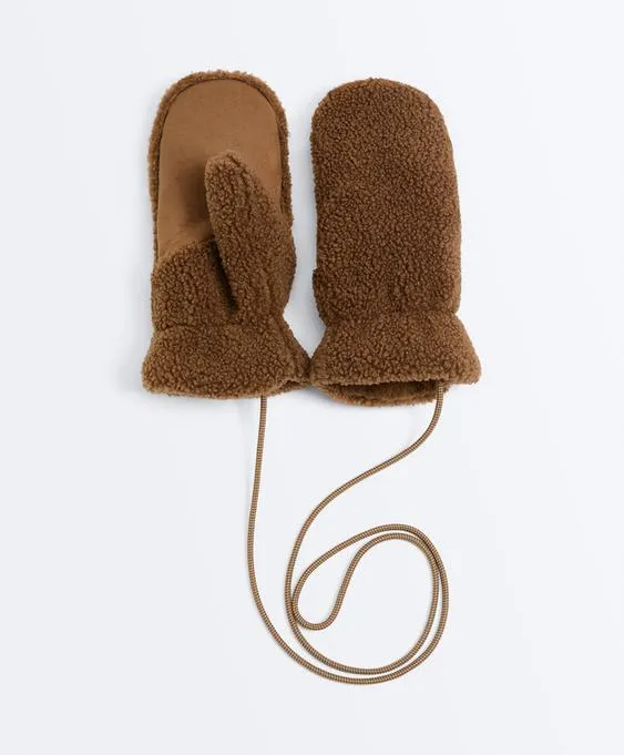 Рукавицы из искусственной овчины со шнурком- Заказать в России