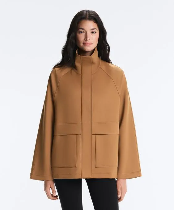 Длинная куртка с карманами и эффектом неопрена- Заказать в России