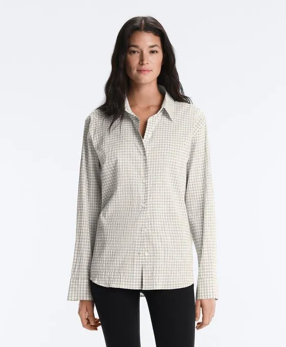 Рубашка в клетку из смесового хлопка с длинными рукавами- Заказать в России