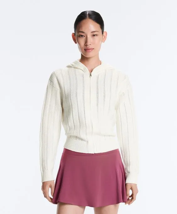 Вязаная ажурная куртка с капюшоном- Заказать в России