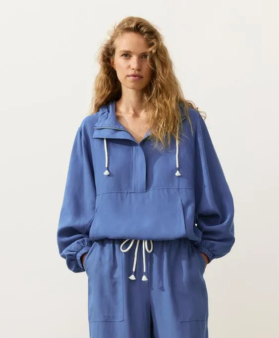 Толстовка на молнии с передним карманом, смесовый лиоцелл и лен- Заказать в России