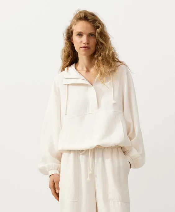 Толстовка на молнии с передним карманом, смесовый лиоцелл и лен