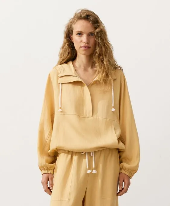 Толстовка на молнии с передним карманом, смесовый лиоцелл и лен- Заказать в России