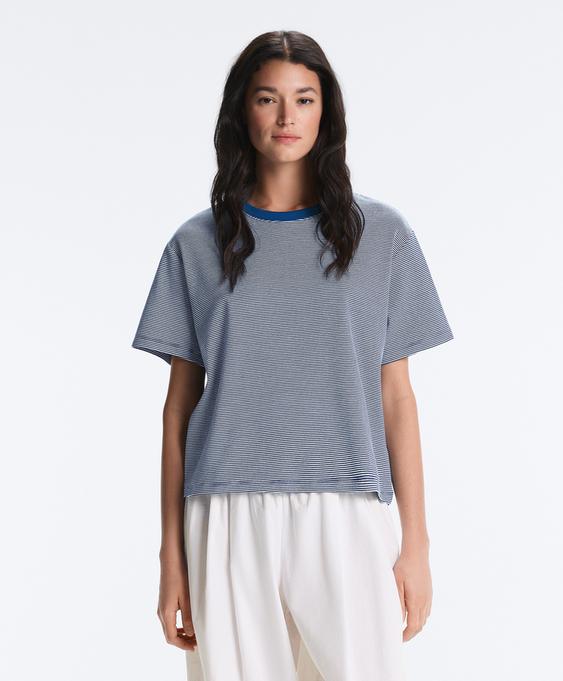 OYSHO Футболка BOXY с короткими рукавами из смесового хлопка в полоску