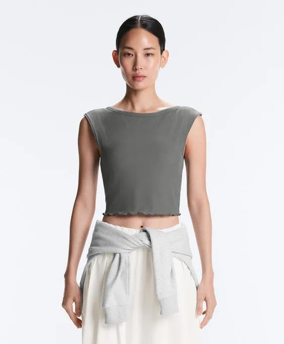 Майка - топ с коротким рукавом из смесового модала в рубчик- Заказать в России