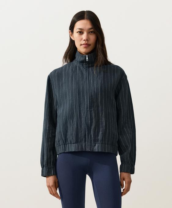 OYSHO Куртка из 100%-го льна в тонкую полоску с высоким воротником купить с доставкой.