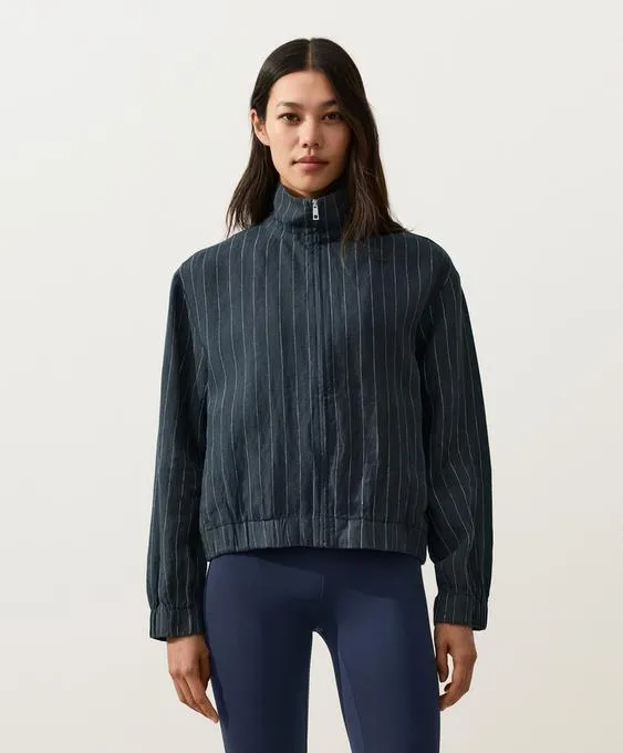 Куртка из 100%-го льна в тонкую полоску с высоким воротником- Заказать в России