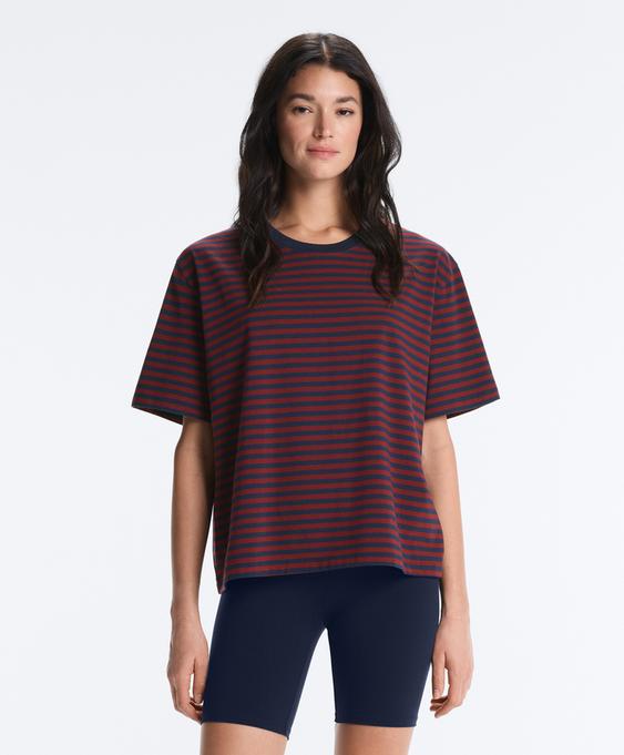 OYSHO Футболка BOXY в полоску из смесового хлопка с короткими рукавами