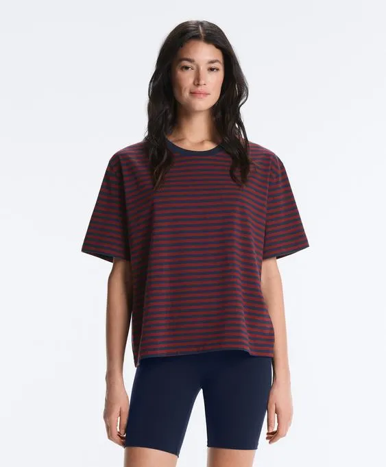 Футболка Boxy в полоску из смесового хлопка с короткими рукавами- Заказать в России