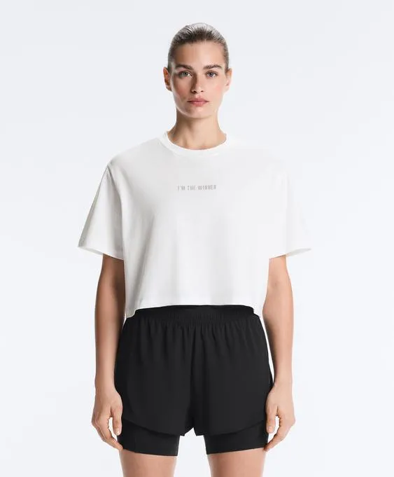 Укороченная футболка Boxy из смесового хлопка с надписью- Заказать в России