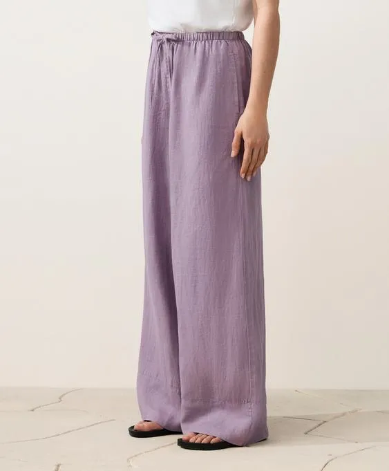 Прямые брюки из 100%-го льна с отстрочкой- Заказать в России