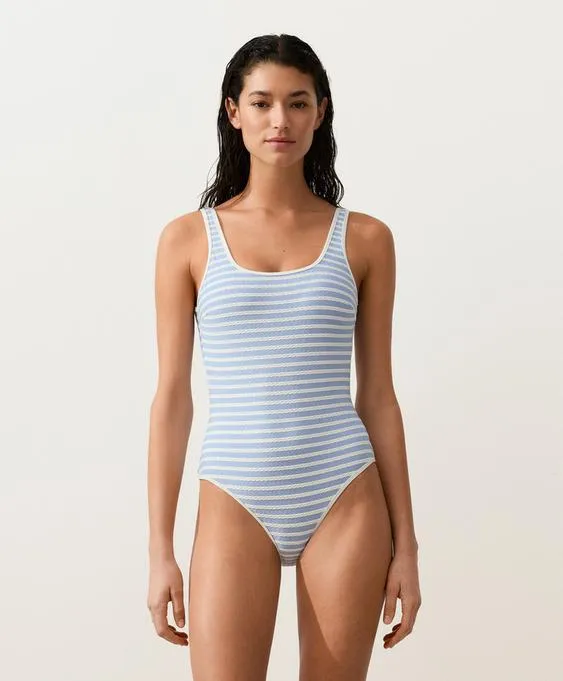 Купальник с круглым вырезом в полоску- Заказать в России