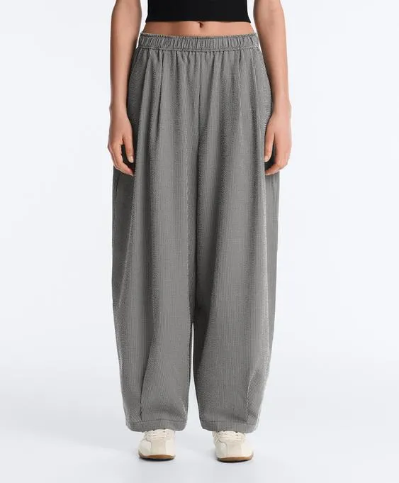 Брюки-бананы из смесовой ткани с лиоцеллом в клетку виши- Заказать в России