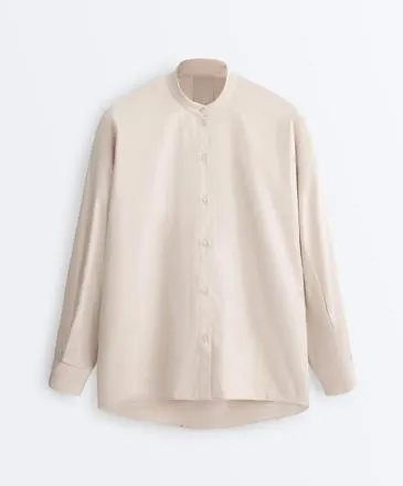 Рубашка с воротником-стойкой из 100% хлопка- Заказать в России