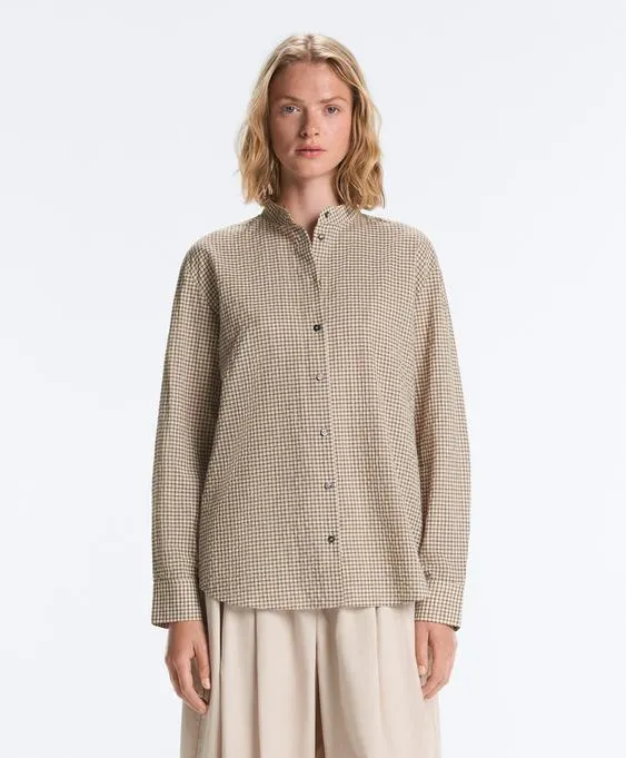 Рубашка-мао из смесового хлопка в клетку- Заказать в России