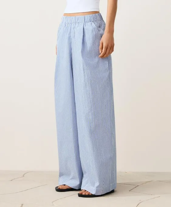 Широкие брюки в полоску из смесового хлопка- Заказать в России